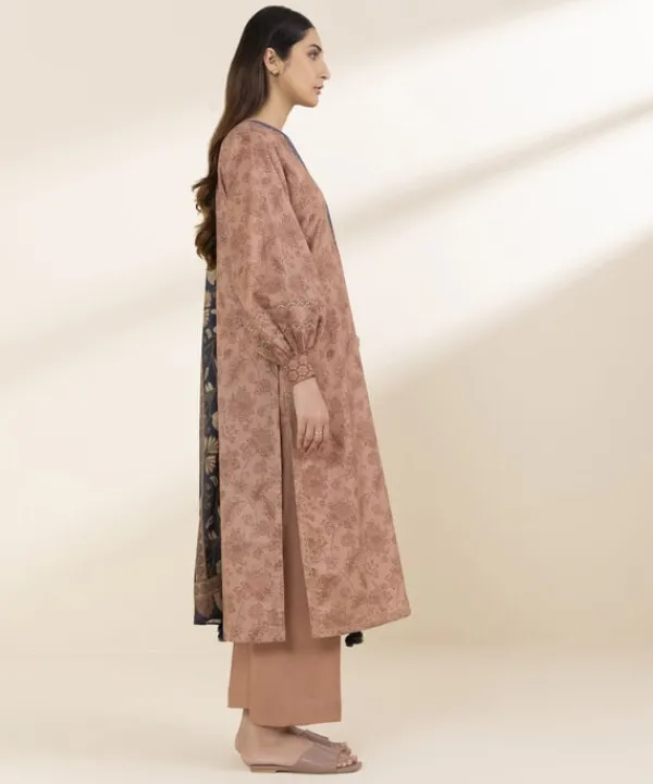 Hot Sapphire 2 Piece - Embroidered Lawn Suit Dark BeigeDupatta