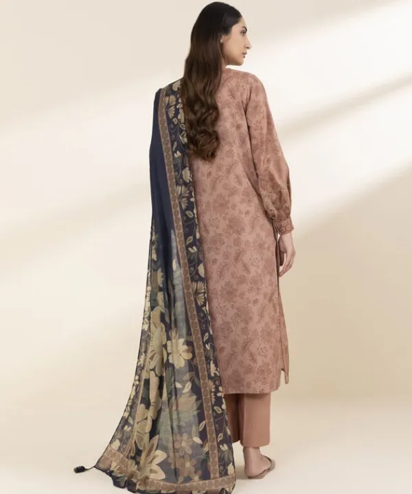 Hot Sapphire 2 Piece - Embroidered Lawn Suit Dark BeigeDupatta