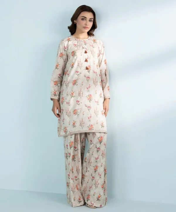 Clearance Sapphire 2 Piece - Embroidered Lawn Suit Biege