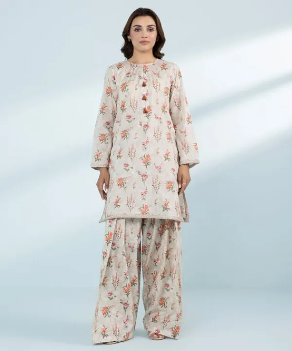 Clearance Sapphire 2 Piece - Embroidered Lawn Suit Biege