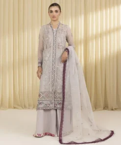 Best Sapphire 3 Piece - Embroidered Organza Suit GreyDupatta