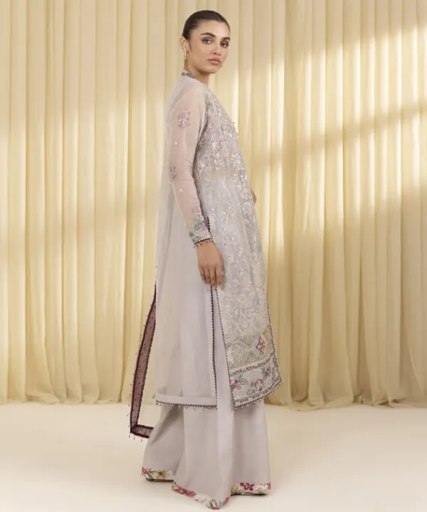 Best Sapphire 3 Piece - Embroidered Organza Suit GreyDupatta