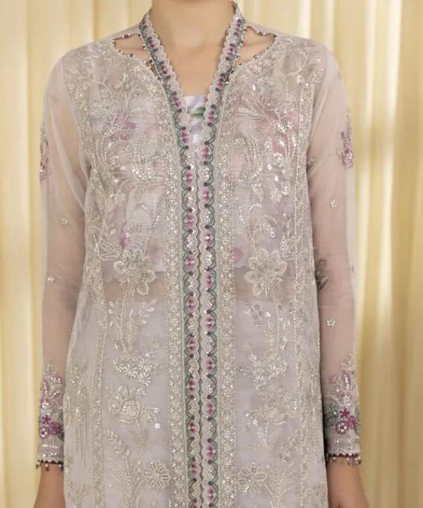 Best Sapphire 3 Piece - Embroidered Organza Suit GreyDupatta
