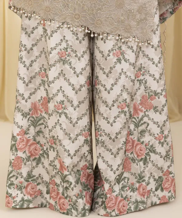 Best Sapphire 3 Piece - Embroidered Organza Suit Off White & PinkDupatta