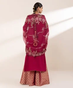 Fashion Sapphire 3 Piece - Embroide Raw Silk Suit Red