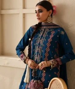 Clearance Sapphire 3 Piece - Embroidered Raw Silk Suit Teal BlueDupatta