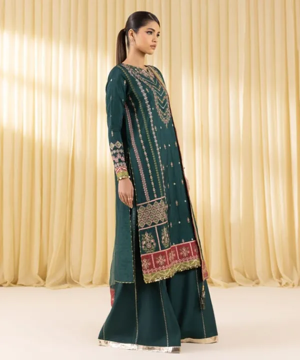 Outlet Sapphire 3 Piece - Embroidered Raw Silk Suit GreenDupatta