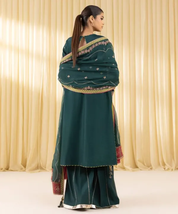 Outlet Sapphire 3 Piece - Embroidered Raw Silk Suit GreenDupatta
