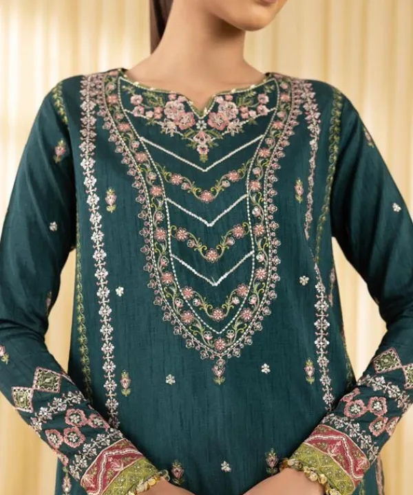 Outlet Sapphire 3 Piece - Embroidered Raw Silk Suit GreenDupatta