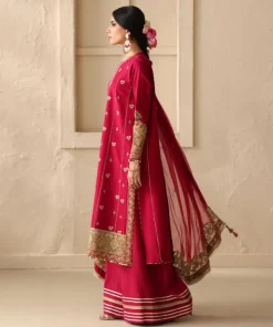 Best Sapphire 3 Piece - Embroidered Raw Silk Suit Fuchsia PinkDupatta