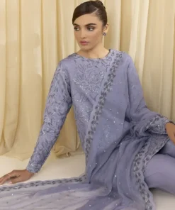 New Sapphire 3 Piece - Embroidered Raw Silk Suit Light PurpleDupatta
