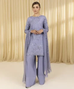 New Sapphire 3 Piece - Embroidered Raw Silk Suit Light PurpleDupatta