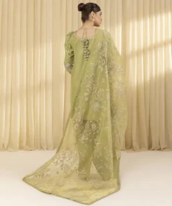 Best Sapphire 3 Piece - Embroidered Raw Silk Suit Tea GreenDupatta