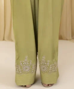 Best Sapphire 3 Piece - Embroidered Raw Silk Suit Tea GreenDupatta