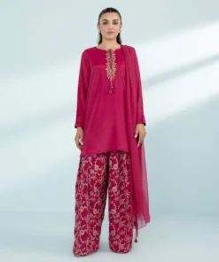 Online Sapphire 3 Piece - Embroidered Raw Silk Suit Pink