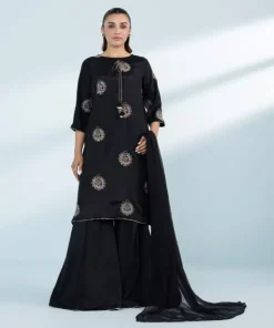 Online Sapphire 3 Piece - Embroidered Raw Silk Suit Black