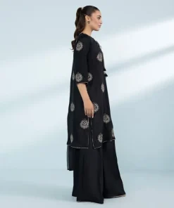 Online Sapphire 3 Piece - Embroidered Raw Silk Suit Black