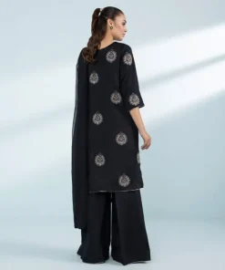 Online Sapphire 3 Piece - Embroidered Raw Silk Suit Black