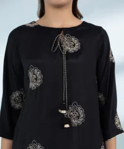 Online Sapphire 3 Piece - Embroidered Raw Silk Suit Black