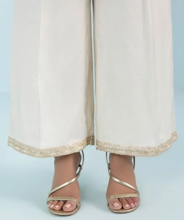 Fashion Sapphire 3 Piece - Embroidered Raw Silk Suit Off White