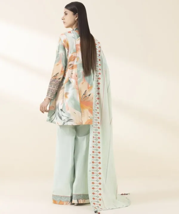 Sale Sapphire 3 Piece - Embroidered Zari Lawn Suit AquaDupatta