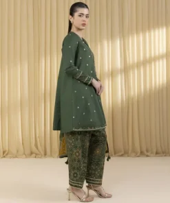 Hot Sapphire 3 Piece - Embroidered Zari Lawn Suit GreenDupatta