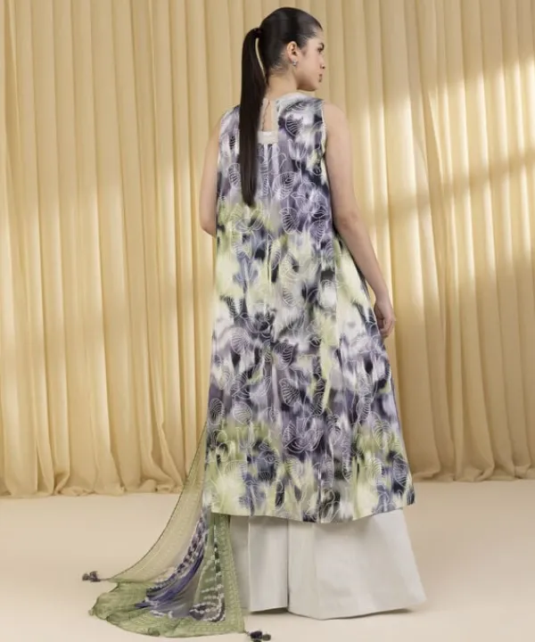 Online Sapphire 3 Piece - Jacquard Suit Green & PurpleDupatta
