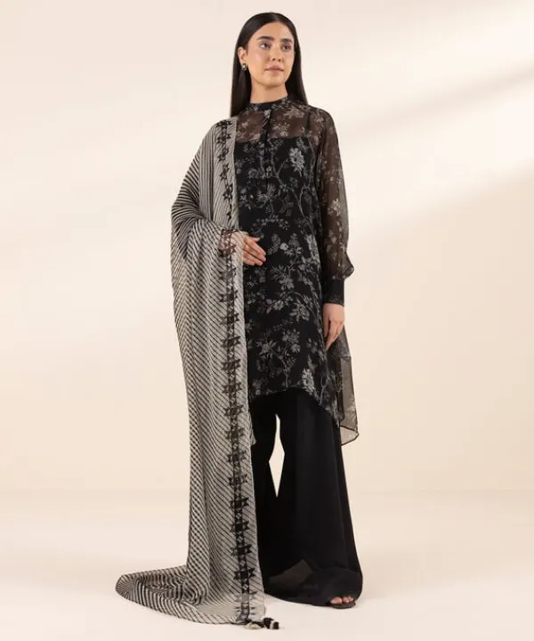 Hot Sapphire 3 Piece - Printed Chiffon Suit