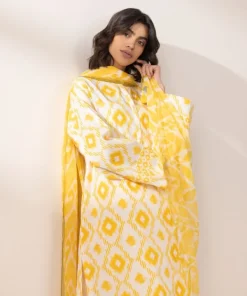 Fashion Sapphire 3 Piece - Printed Crosshatch Suit Custard YellowDupatta