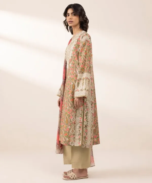 Sale Sapphire 3 Piece - Printed Lawn Suit BeigeDupatta