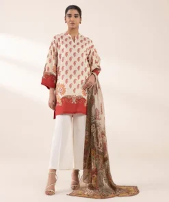 Discount Sapphire 3 Piece - Printed Lawn Suit Maroon and CreamDupatta