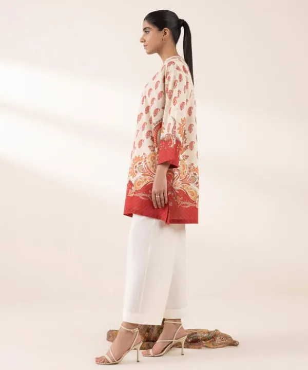 Discount Sapphire 3 Piece - Printed Lawn Suit Maroon and CreamDupatta