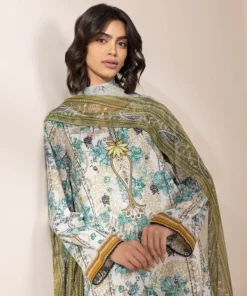 Online Sapphire 3 Piece - Printed Lawn Suit Grey And TealDupatta