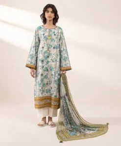 Online Sapphire 3 Piece - Printed Lawn Suit Grey And TealDupatta