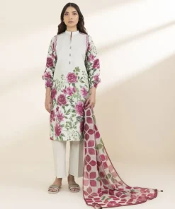 Fashion Sapphire 3 Piece - Printed Lawn Suit Off White & MagentaDupatta