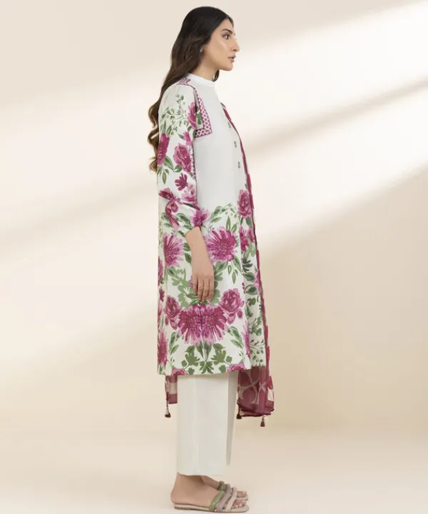 Fashion Sapphire 3 Piece - Printed Lawn Suit Off White & MagentaDupatta
