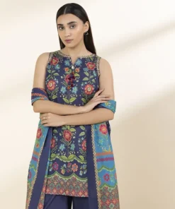 Discount Sapphire 3 Piece - Printed Lawn Suit Multi On Navy BlueDupatta