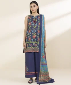 Discount Sapphire 3 Piece - Printed Lawn Suit Multi On Navy BlueDupatta