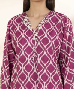 Hot Sapphire 2 Piece - Printed Lawn Suit Pink & Off WhiteTrouser