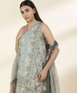 Clearance Sapphire 3 Piece - Printed Lawn Suit TurquoiseDupatta
