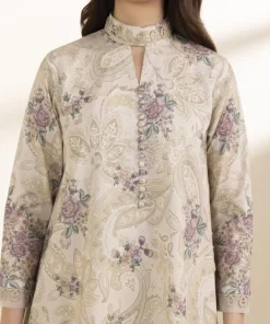 Hot Sapphire 3 Piece - Printed Lawn Suit BeigeDupatta