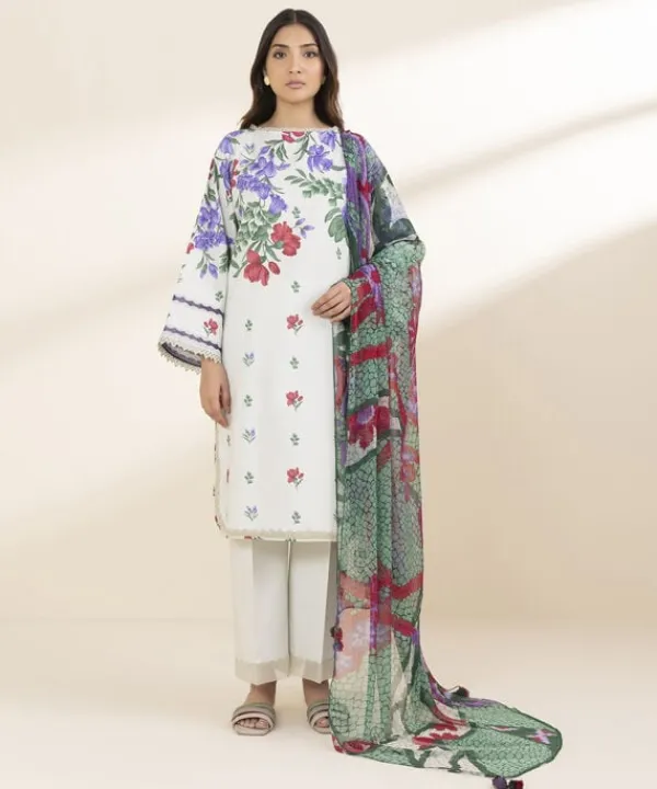 Fashion Sapphire 3 Piece - Printed Lawn Suit OffwhiteDupatta