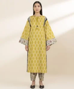 New Sapphire 2 Piece - Printed Lawn Suit YellowTrouser