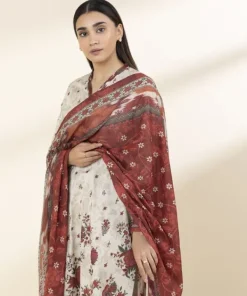 Clearance Sapphire 3 Piece - Printed Lawn Suit Off WhiteDupatta