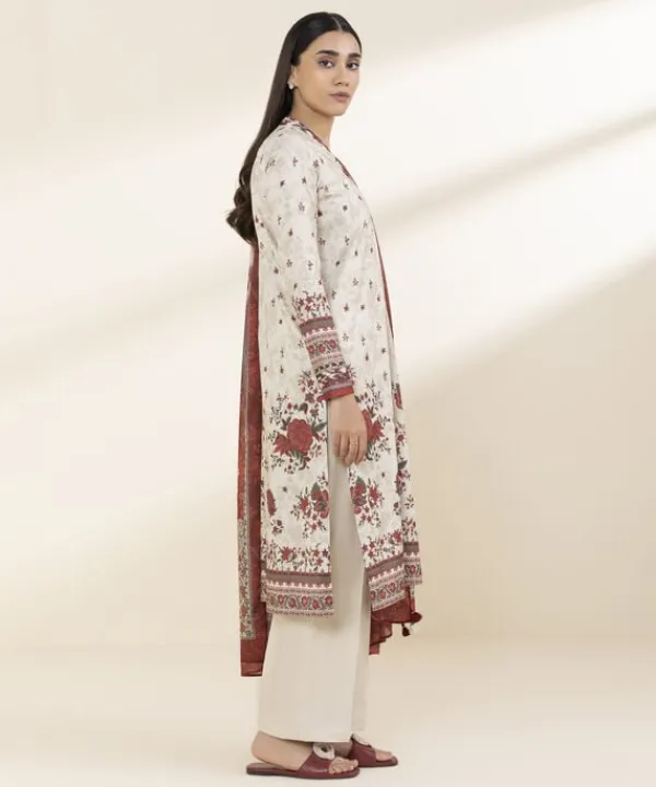Clearance Sapphire 3 Piece - Printed Lawn Suit Off WhiteDupatta