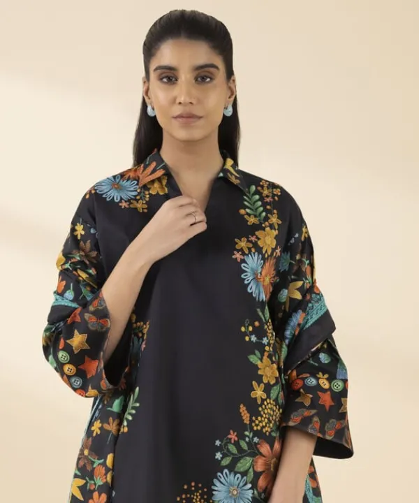 Discount Sapphire 3 Piece - Printed Lawn Suit Multi On BlackDupatta