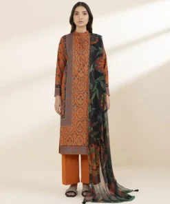 New Sapphire 3 Piece - Printed Lawn Suit Rust OrangeDupatta