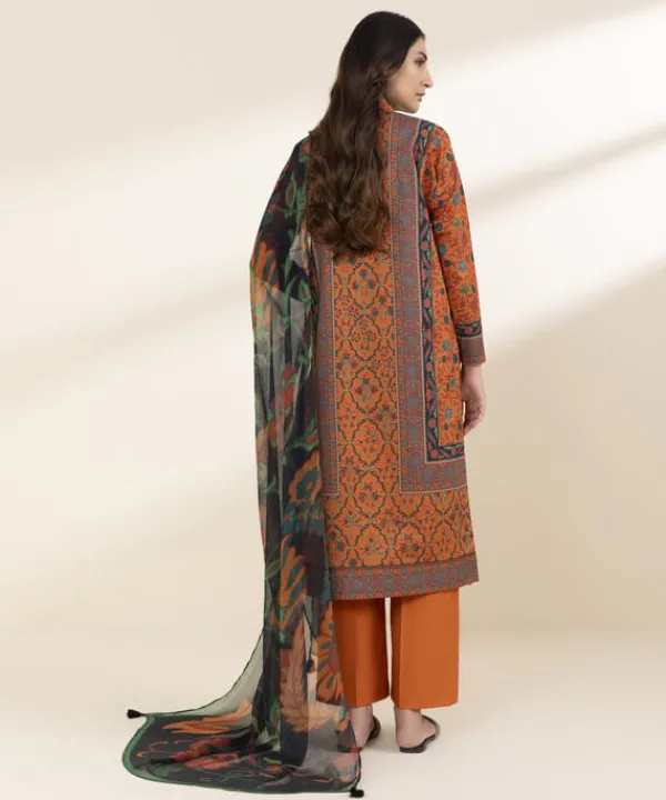 New Sapphire 3 Piece - Printed Lawn Suit Rust OrangeDupatta