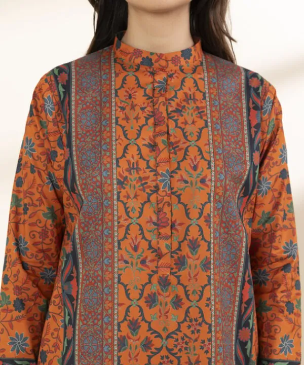 New Sapphire 3 Piece - Printed Lawn Suit Rust OrangeDupatta