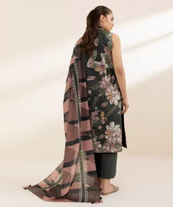 Discount Sapphire 3 Piece - Printed Lawn Suit Dark GreenDupatta